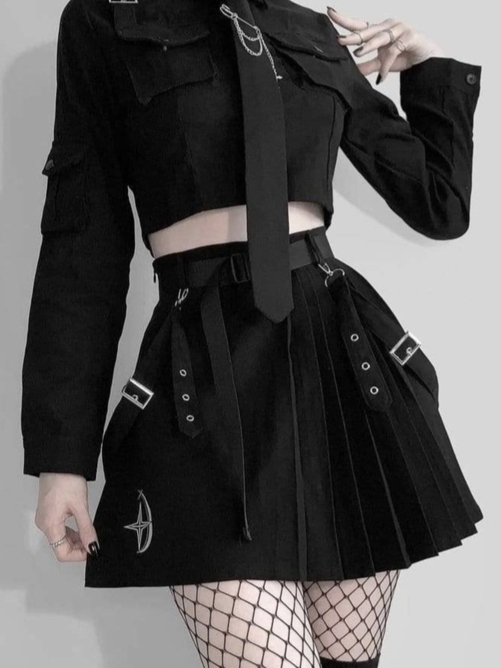 NevStudio Black Pleated Gothic Utility Mini Skirt